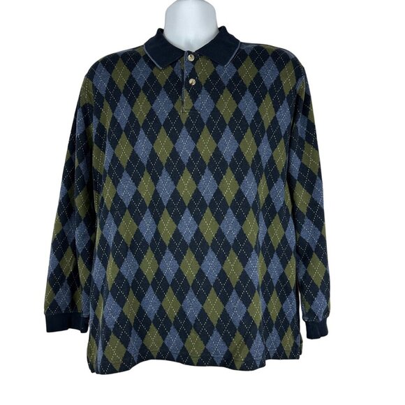 Imprints Men's Diamond Pattern Long Sleeved Polo Shirt Size M - Picture 1 of 8